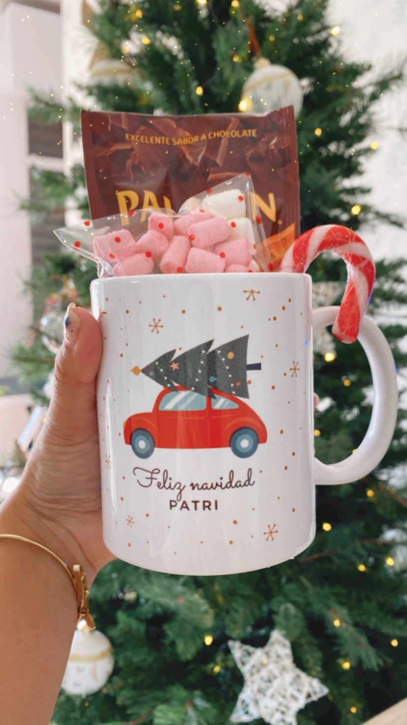 Taza Navidad personalizada con chocolate a la taza, nubes y bastón de  caramelo – Copy Pintor